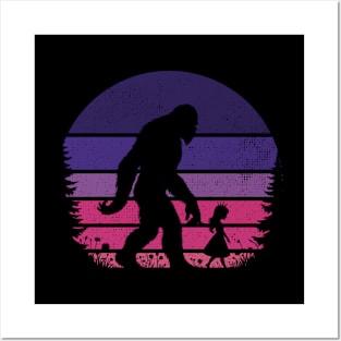 Bigfoot Walking With A Little Princess Sunset Magical Fairytale Girl  Posters and Art